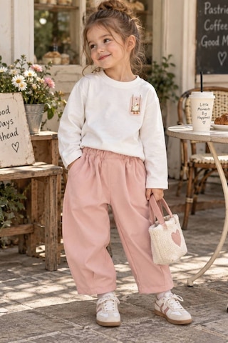 Defy Kız Çocuk Ördek Baskılı Penye Ve Gabardin Pantolon Takım Ekru