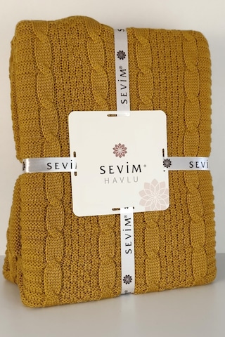 Sevim Çift Kişilik Ponponlu Triko Örme Battaniye - Yumuşak Doku & Şık Tasarım - Mint Yeşili - 220x240 Cm Hardal Hardal
