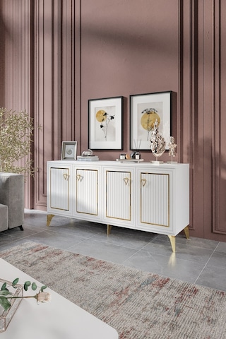TREND KONSOL MDF MEBRAN KAPAK BEYAZ GOLD