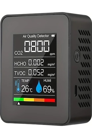 Xuweiwei 5i 1 Arada Hava Kalitesi Monitörü Co2 Co Pm25 Pm10 Hcho Tvoc Lcd Ekranli Gaz Dedektörü Siyah 1 Bilgisayar
