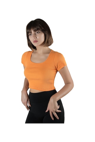 Terapi Men 2'li Paket Açık Gri Turuncu Havuz Yaka Fitted/vücuda Oturan Kısa Kol Crop Tişört Açık Gri Turuncu