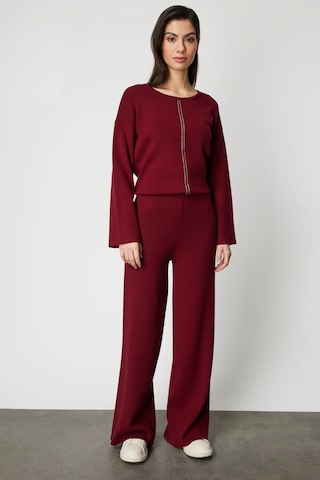On Kadın Beli Lastikli Bol Paça Triko Pantolon 63321 Bordo Bordo
