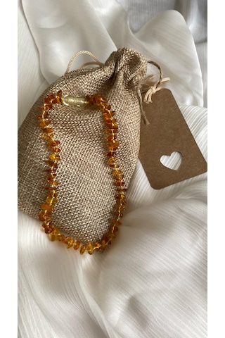 İlknur Doğal Taş Evi Kehribar Çocuk Kolye Sarı - Turuncu