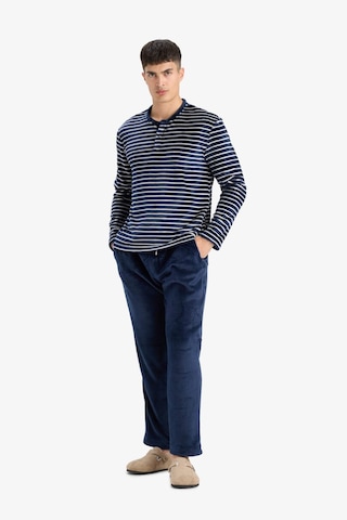 Defacto Pijama Takımı Regular Fit Çizgili Uzun Kollu Üst Welsoft Pelüş Uzun Alt A3443ax25wnnv135 Lacivert