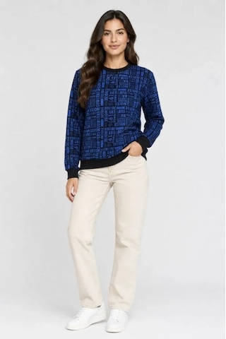 Veraura Lifestyle Siyah Mavi Yazı Desenli İki İplik Şardonlu Sweatshirt Lacivert