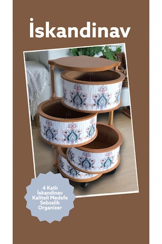 4 Katlı Ahşap Sebzelik Doğal Hasır Model Modern Uv Baskılı, Dayanıklı Ve Şık Tasarım Ahşap - Beyaz