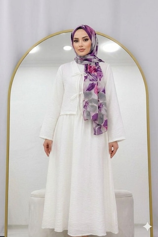 Lovie Moda Müslin Dokulu Bağlamalı Etekli Takım Beyaz