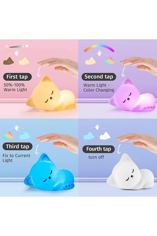 Çocuk Gece Lambası Kedi Lambası, 16 Renk Sevimli Çocuk Gece Lambası, Dokunmatik Kontrol Bebek Gece Lambası, Çocuk Odasında Usb Şarj Edilebilir Gece Lambası, Sevimli Gece Lambası Diğer