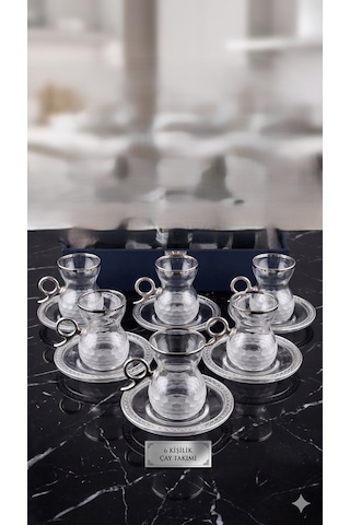 6 Kişilik 12 Parça Silver Petek Çay Seti Kulplu altın