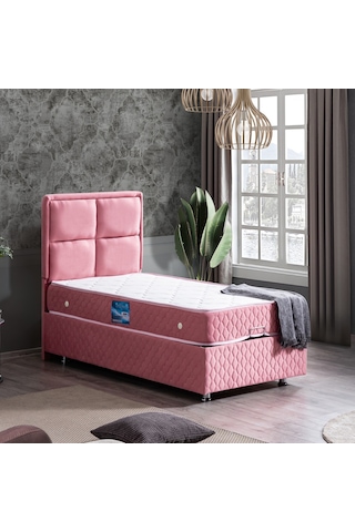 Setaymobilya Baza, Grand Tek Kişilik Pembe Baza + Başlık + Orthosoft Yatak