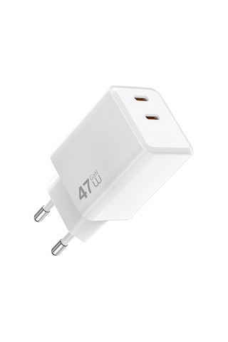 Wiwu Wi-g025 Cube Serisi Dual Type-c Pd Gan Teknolojili Hızlı Şarj Başlığı 47w Beyaz