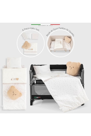 Elelelife Baby Bear 6 Parça Oyun Parkı Park Yatak Bebek Uyku Seti Bej