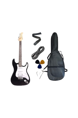 Strat Kasa Hss Manyetik Aeg100 Siyah Elektro Gitar Kılıf-pena-kablo Dahil