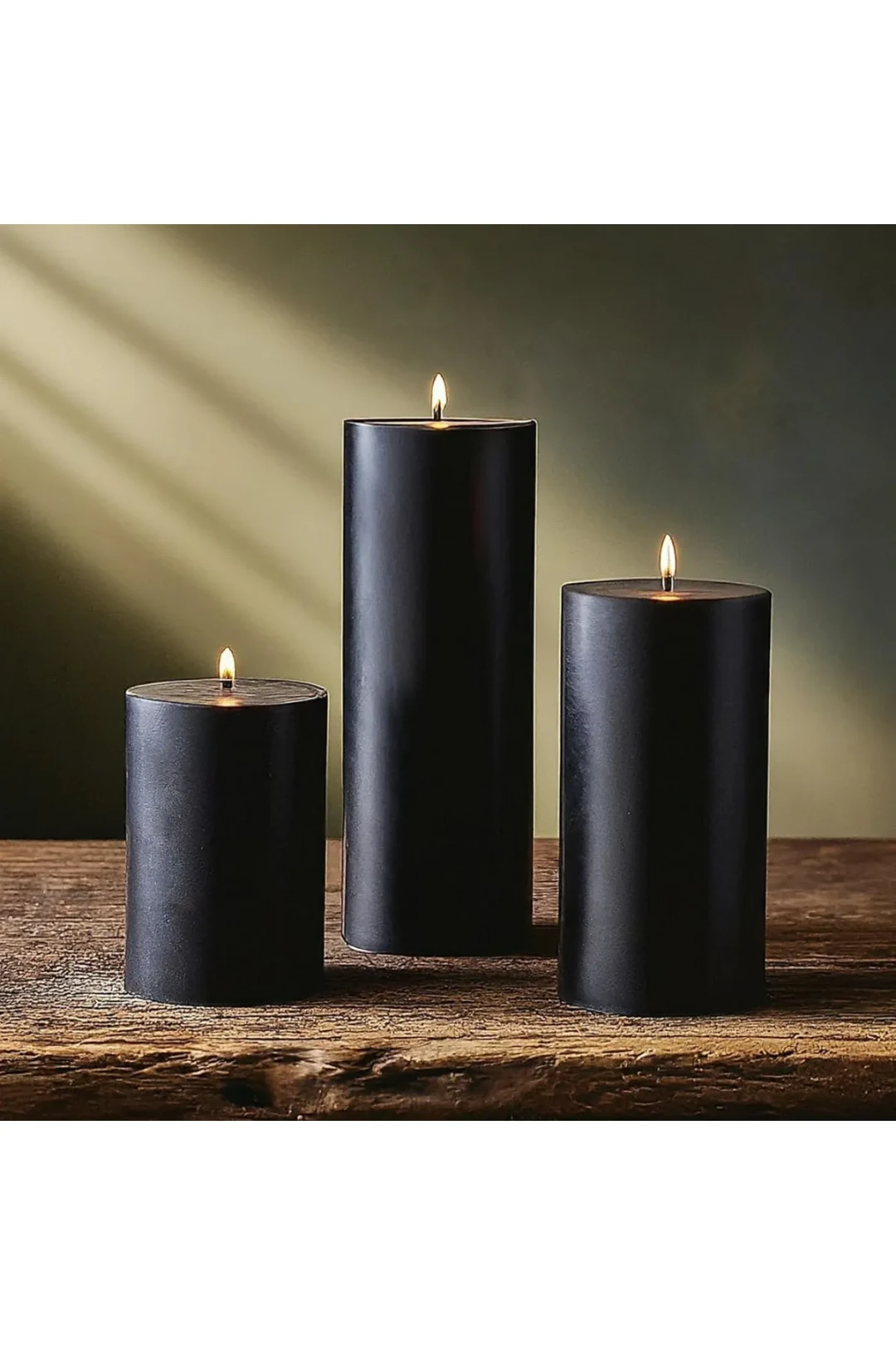 Silindir Mum 3'lü Kokulu Büyük Mum Dekoratif Mum Seti Siyah
