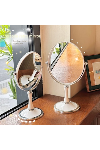 Hangfox 6 İnç Avrupa Stili 360 Derece Döner Masaüstü Makyaj Aynası - İki Yönlü 3 Kat Büyütme Fonksiyonu Büyük Boy Dairesel