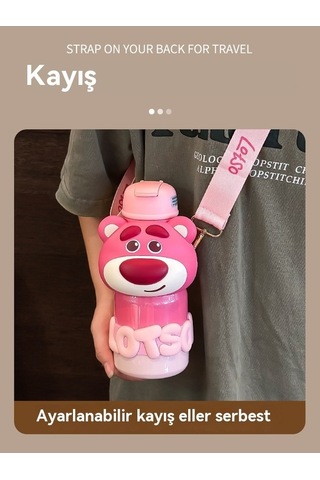 Pazly Çilek Ayısı 316 Paslanmaz Çelik Pembe Termos, Hafif Ve Dayanıklı Pembe