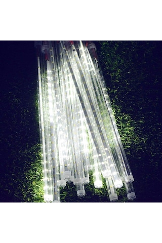 8 Saçaklı 50 Cm Meteor Yağmuru Led Işık Gün Işığı, Fişli, Hareketli Akan Efektli Dış Mekan Aydınlatma Beyaz
