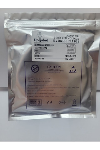 Doğaled 12v İç Mekan 3 Çipli Beyaz Şerit Led 5 Mt 5 metre