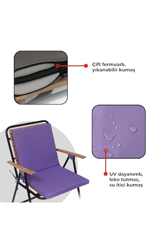 Xpermate 6'lı Arkalıklı Sandalye Minderi Fermuarlı 40x40 Mor