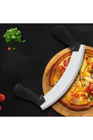 Satır Kıyma Bıçağı - Yarım Ay Modeli - Sebze Doğrama Satırı - Pizza Dilimleme Bıçağı - Paslanmaz Çel Çok Renkli