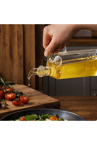 Porsima 408 2li Kare Borosilikat Cam Yağdanlık Yağlık Sirkelik 400ml Şeffaf