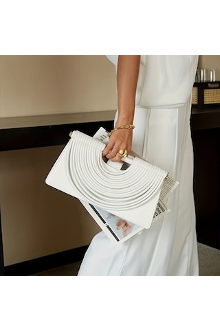 Willowhaven Beyaz Kadın Lüks El Çantası Rüşeyf Kenar Manyetik Kapama Büyük Kapasite Beyaz