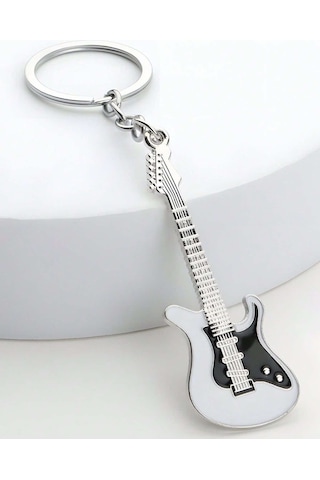 Herşey Nota Gitar Beyaz Gitarist Hediye Anahtarlık Veya Çanta Süsü