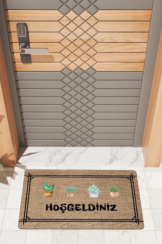Rugmood Modern Dijtal Baskı Saksı Çiçekli Hoşgeldiniz Kapı Önü Paspası Çok Renkli
