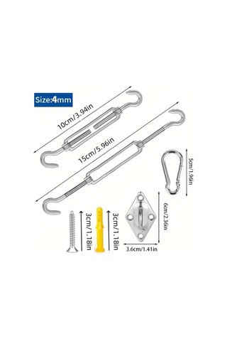 Gateesat 44 Parça Paslanmaz Çelik Gergi Ayar Cıvata Ve Yaylı Kanca Seti 15 Metre Çelik Halat