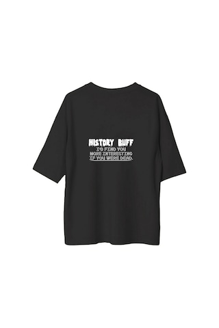 Paybuy Kadın Oversize Tişört Tarih Meraklısı Mizahi Baskılı Kısa Kollu R Siyah