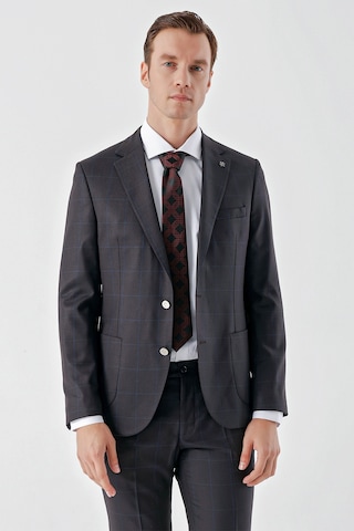 Morven Erkek Mürdüm Poliviskon Trend Ekoseli Slim Fit Mono Yaka Takım Elbise Mürdüm