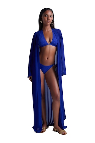Aubade Beach Walk Kimono, Uzun Kollu, Derin Dekolteli, Hafif Plaj Üstlüğü Mavi