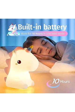 Tekboynuz Gece Lambası, Çocuklar İçin 7 Renkli Gece Lambası Bebek Led, Kızlar Erkekler Yetişkinler İçin Şarj Edilebilir Gece Lambası, Dokunmatik Ekranlı Çocuk Gece Lambası Silikon, Lu Diğer