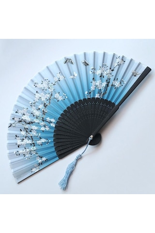 Jmsstore Ahşap Saplı Klasik Desenli Püsküllü Zarif Yelpaze Beden: No.2 Çok Renkli