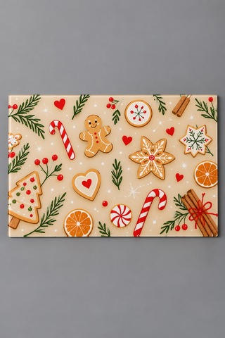 Gökçeoğlu Cam Kesme Tahtası Yılbaşı Temalı - Cam Kesme Tablası 30cm X 40cm Çok Renkli