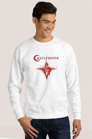 Castlevania Dracula Beckons Baskılı Beyaz Erkek Sweatshirt