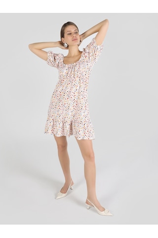 Colin's CL1063791Q1V2MTC Regular Fit Kare Yaka Baskılı Kadın Elbise Çok Renkli