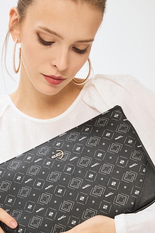 Deri Company Kadın Basic Clutch Çanta Monogram Desenli Siyah Gri 214002 Siyah - Siyah