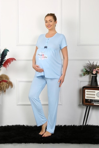 Akbeniz Kadın Kısa Kol Hamile Lohusa Pijama Takımı Mavi 45210-mavi