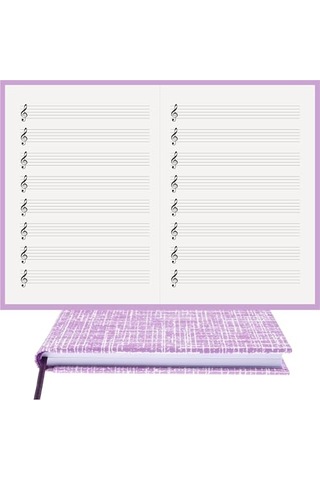Bidefter Müzik Nota Defteri - Sol Anahtarlı % 100 El Yapımı, El Dikişi, İplik Dikiş Kuşe Ciltli A/5 - Lila