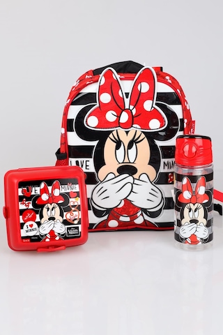 Yeni Sezon Lisanslı Mınnıe Mouse Anaokul Çantası,beslenme Kabı Ve Trıtan Matara 500 Ml Okul Seti