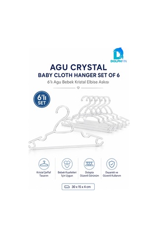 Kristal Bebe Askısı 6 Lı Bebek Çocuk Kıyafet Askısı Şeffaf Plastik Dolap Düzenleyici Askı Beyaz
