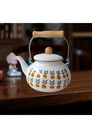 Emaye Çaydanlık Porselen Emayel Tikek 2.5l Sağlam Isıya Dayanıklı Vintage Çiçek Emaye Tenceresi Mutfak Dekoru Evi Altın - Çelik