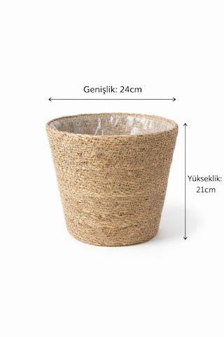 Dekorasyaa Yuvarlak Hasır Saksı Seti - Korumalı - Ev Dekorasyon - 24x21cm Büyük