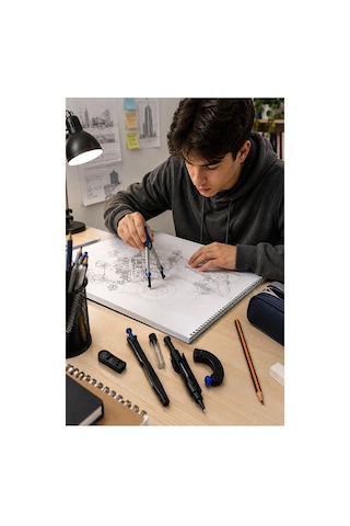 Metal Pergel Seti 7 Parça 1 Paket Maped Technic Compact Profesyonel Pergel Çizim Proje Matematik Mimari Çizim Seti