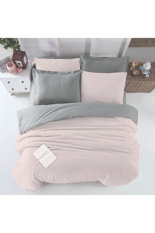Çift Kişilik Nevresim Takımı Pamuklu Çift Taraflı Lastikli Çarşaflı Pudra