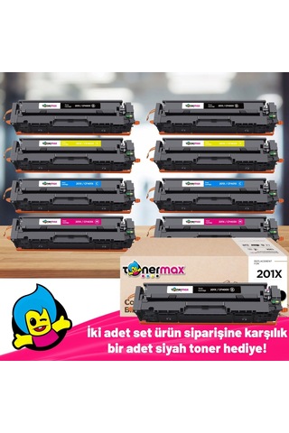 Hp 201x / Cf400x Uyumlu Toner 2'li Paket + 1 Siyah Hed...