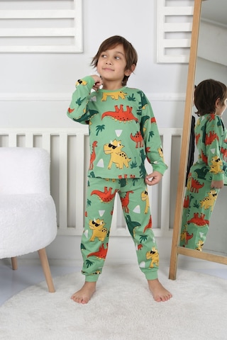 Zuzunga Dinozor Desenli Erkek Çocuk Pijama Takımı Yeşil Yeşil1