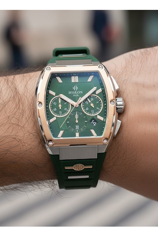 Hislon Yeşil Silikon Kordon Erkek Kol Saati Ms151t-15yr Rose Gold - Gümüş