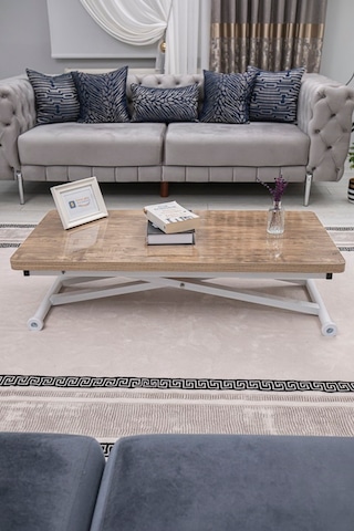 Sehpam Akıllı Home Üst Tabla Mdf Antiklayt Oval Köşe Alt Beyaz Antiklayt